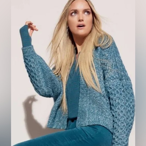 CAbi Sweaters - CAbi Astral Teal Cable Knit Women's‎ Cardigan #4095 SZ XS EUC cotton fall casual